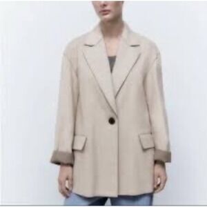Zara Women's Soft Turn-Down Collar Jacket Mink Marl Size M Classic Minimalist